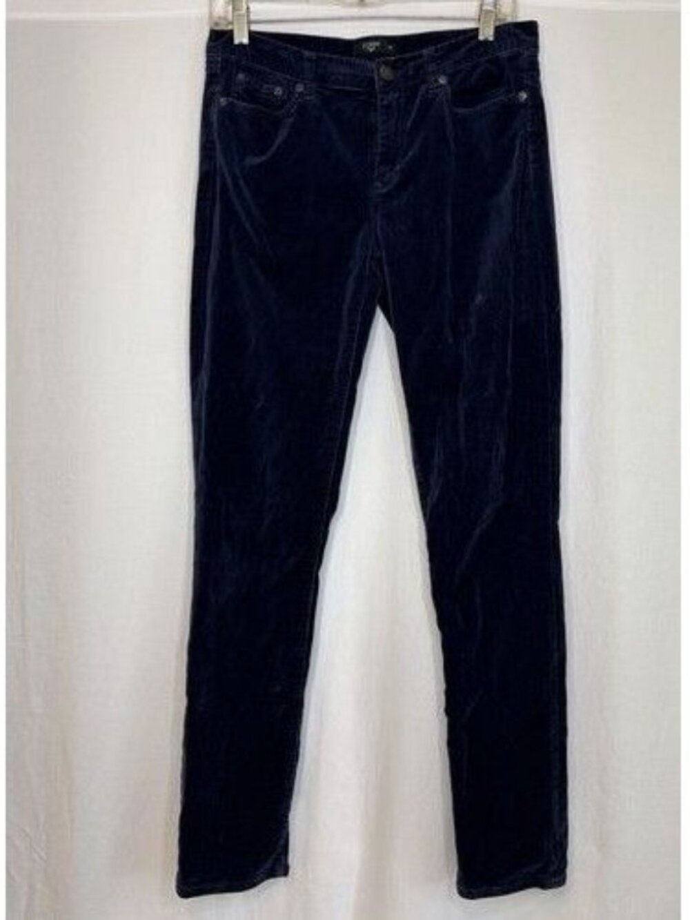 J Crew Dark Navy Blue Velvet Toothpick Jeans Stretch Cotton Skinny Pants Sz 29